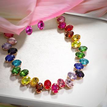 18 k gold plated dark multi color crystal ad gemstone-studded jewelry set 2