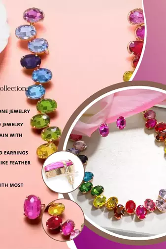 18 k gold plated dark multi color crystal ad gemstone-studded jewelry set