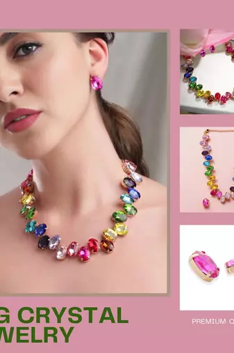 18 k gold plated dark multi color crystal ad gemstone-studded jewelry set