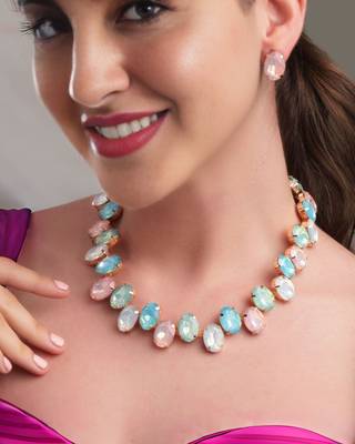 18 k gold plated light multi color crystal ad gemstone-studded jewelry set 1