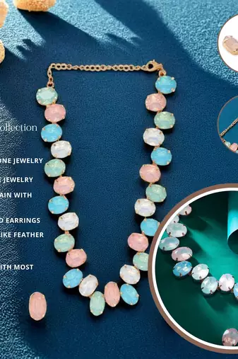 18 k gold plated light multi color crystal ad gemstone-studded jewelry set