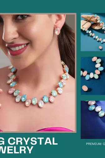 18 k gold plated light multi color crystal ad gemstone-studded jewelry set