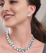 rhodium plated white color crystal ad gemstone-studded jewelry set