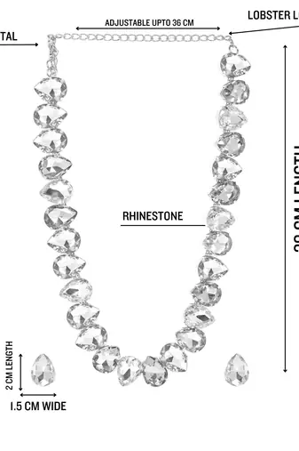rhodium plated white color crystal ad gemstone-studded jewelry set