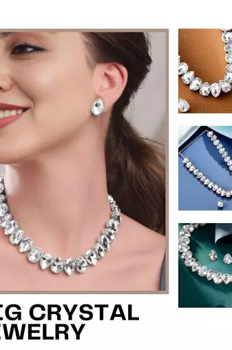 rhodium plated white color crystal ad gemstone-studded jewelry set