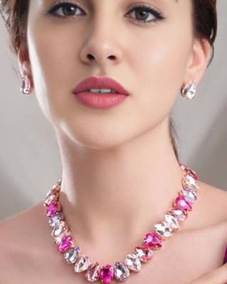 18 k gold plated pink& purple color crystal ad gemstone-studded jewelry set 1