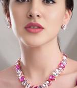 18 k gold plated pink& purple color crystal ad gemstone-studded jewelry set