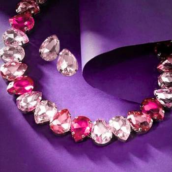 18 k gold plated pink& purple color crystal ad gemstone-studded jewelry set 2