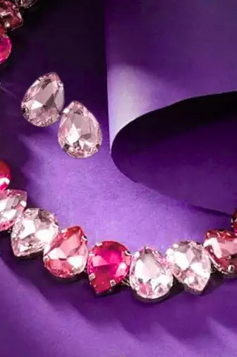 18 k gold plated pink& purple color crystal ad gemstone-studded jewelry set