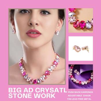 18 k gold plated pink& purple color crystal ad gemstone-studded jewelry set 3