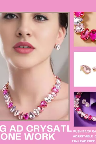 18 k gold plated pink& purple color crystal ad gemstone-studded jewelry set