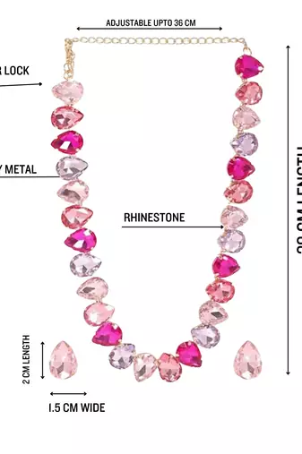 18 k gold plated pink& purple color crystal ad gemstone-studded jewelry set