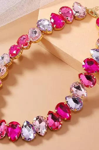 18 k gold plated pink& purple color crystal ad gemstone-studded jewelry set
