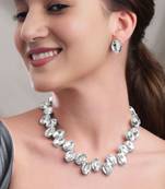 rhodium plated white color crystal ad gemstone-studded jewelry set