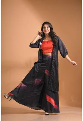 Multicolour  pinted plazo set with long jacket 1