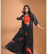 Multicolour  pinted plazo set with long jacket