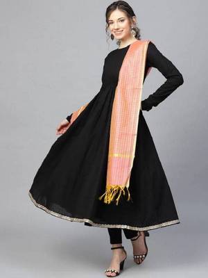 Black comfortable rayon anarkali set with printed dupatta for everyday wear 1