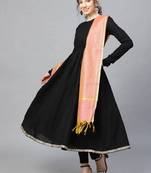 Black comfortable rayon anarkali set with printed dupatta for everyday wear
