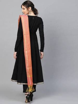 Black comfortable rayon anarkali set with printed dupatta for everyday wear 3