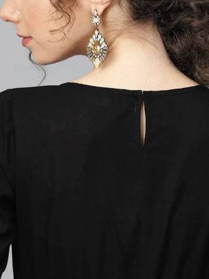 Black comfortable rayon anarkali set with printed dupatta for everyday wear 4