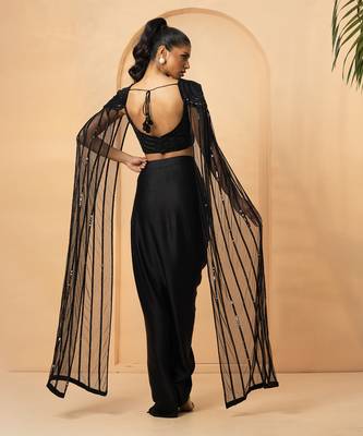 Black modal satin and net co-ord set 4