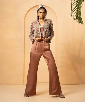 Mettalic rose gold modal satin and net co-ord set 1