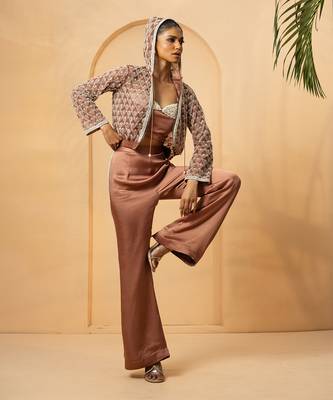 Mettalic rose gold modal satin and net co-ord set 2