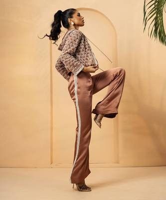 Mettalic rose gold modal satin and net co-ord set 3