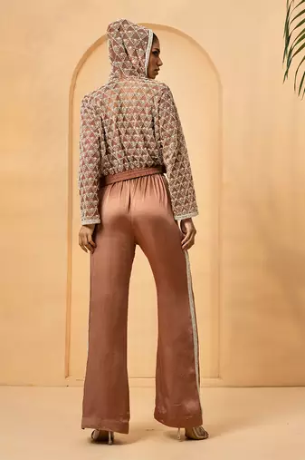 Mettalic rose gold modal satin and net co-ord set