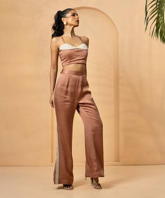 Mettalic rose gold modal satin co-ord set 1