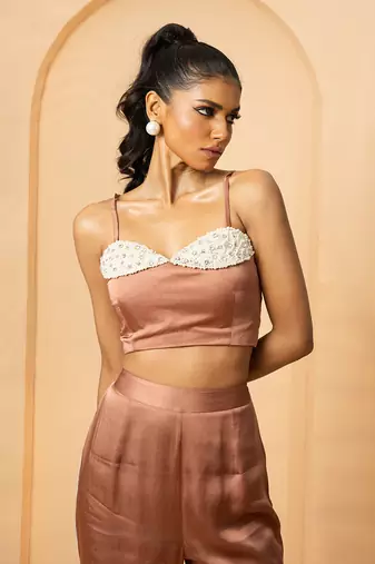 Mettalic rose gold modal satin co-ord set