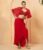 Red georgette and net co-ord set