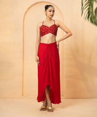 Red georgette and net co-ord set 2