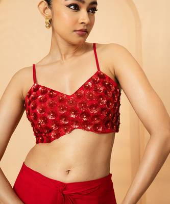 Red georgette and net co-ord set 3