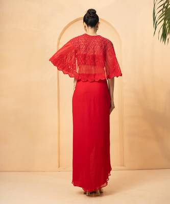 Red georgette and net co-ord set 4