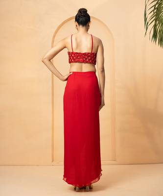 Red georgette and net co-ord set 5