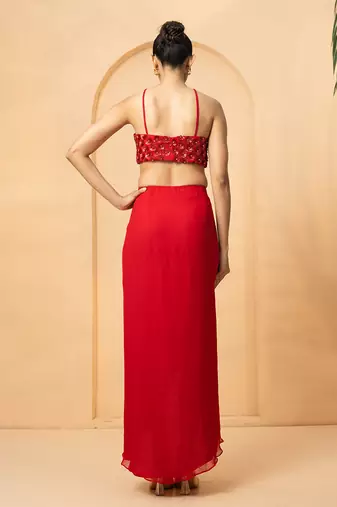 Red georgette and net co-ord set