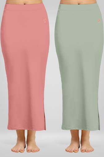 Plain Nylon Petticoat Skirts Saree Silhouette Shape Wear set of 2 pieces