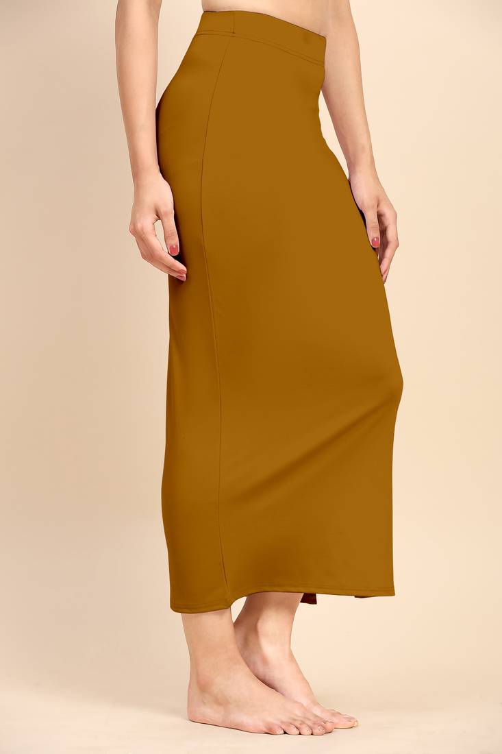 Brown Solid Nylon Soft Petticoat Skirt Saree Shape Wear for Women