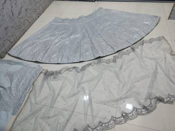 Steel Grey Banglori Silk Zari, Sequins, and thread embroidered with paper mirror work indian designer lehenga dress 5