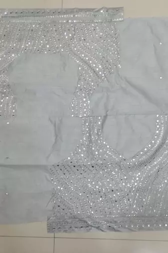 Steel Grey Banglori Silk Zari Sequins and thread embroidered with paper mirror work indian designer lehenga dress