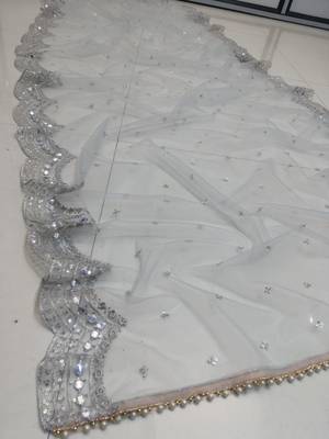 Steel Grey Banglori Silk Zari, Sequins, and thread embroidered with paper mirror work indian designer lehenga dress 7