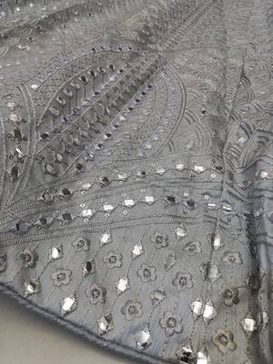Steel Grey Banglori Silk Zari, Sequins, and thread embroidered with paper mirror work indian designer lehenga dress 8