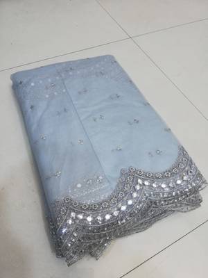 Steel Grey Banglori Silk Zari, Sequins, and thread embroidered with paper mirror work indian designer lehenga dress 9