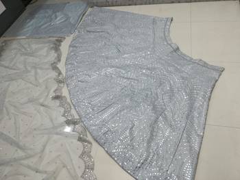 Steel Grey Banglori Silk Zari, Sequins, and thread embroidered with paper mirror work indian designer lehenga dress 10