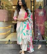 Women's Viscose Rayon Embroidered Straight Kurta with Pant And Dupatta Set