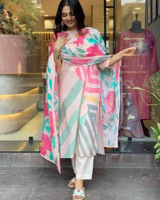 Women's Viscose Rayon Embroidered Straight Kurta with Pant And Dupatta Set 2