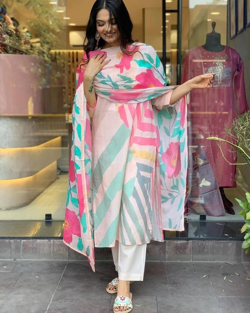 Women's Viscose Rayon Embroidered Straight Kurta with Pant And Dupatta Set