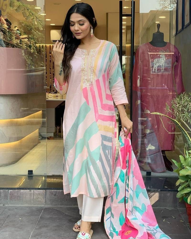 Women's Viscose Rayon Embroidered Straight Kurta with Pant And Dupatta Set