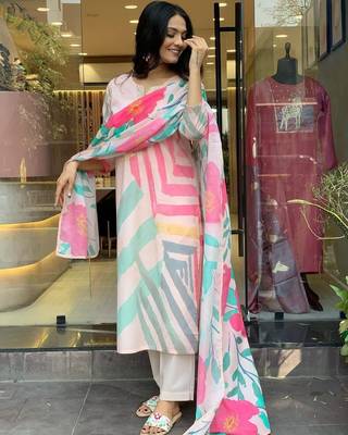 Women's Viscose Rayon Embroidered Straight Kurta with Pant And Dupatta Set 4